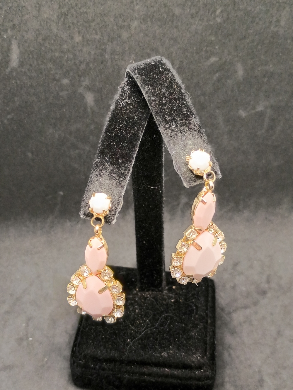 Elegant Gold Tone Pink Drop Earrings